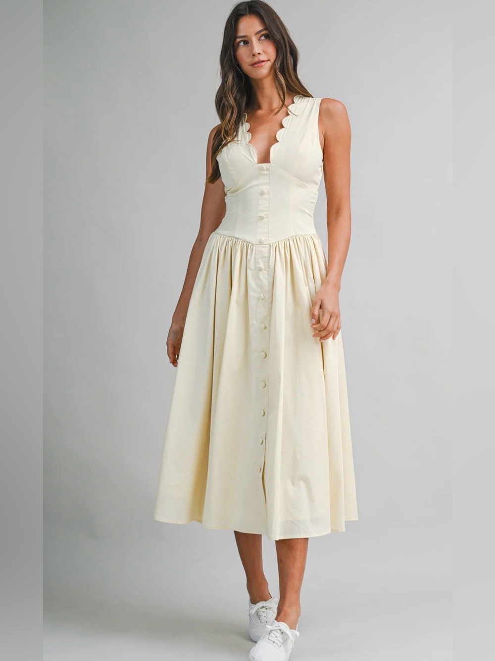 MABLE butter Yellow SCALLOP MIDI DRESS new w tags!